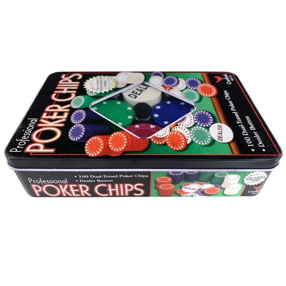 CARDINAL Professional Poker Chips 100 Dual-Toned + Dealer Button NEW IN BOX - Picture 4 of 5